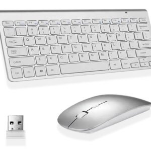 Kit Teclado + Mouse Sem Fio Wireless 2.4GHz USB Slim para PC - Design Ergonômico, Cor Branco - Ideal para Trabalho e Jogos, Alcance Longo, Conexão Plug and Play - ABNT 2 Ç