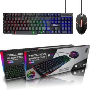Kit Teclado e Mouse Gamer RGB Rainbow k8 Design Ergonomico Com Fio