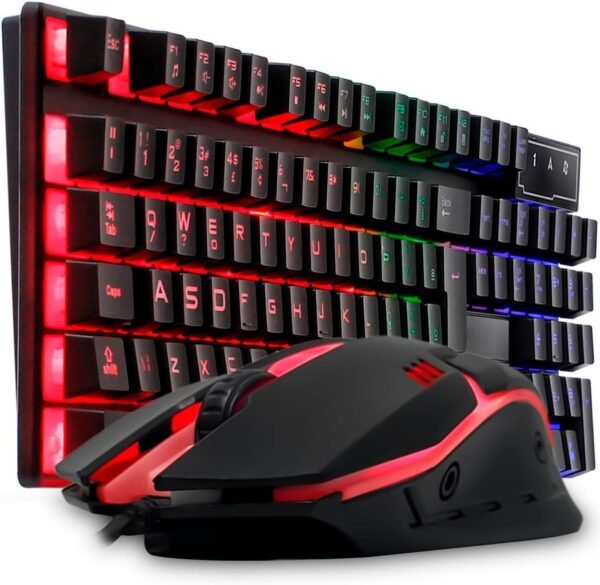Kit Teclado e Mouse Gamer Semi Mecânico com LED RGB – Teclado USB para Jogos com Resposta Rápida + Mouse com Fio Ergonômico e Iluminação RGB – Alta Precisão, Ideal para PC e Notebook
