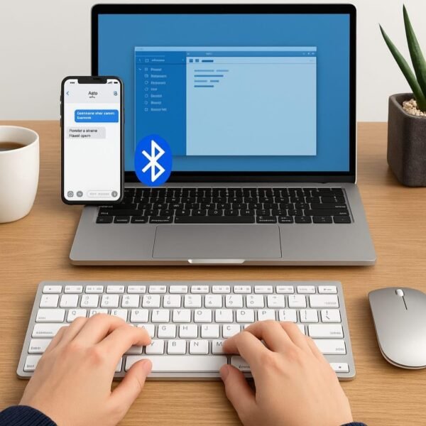 Kit Teclado e Mouse Sem Fio Bluetooth - ABNT2, Compatível com Windows, Android, iOS, PC, Notebook, Tablet e iPad, Slim, Ergonômico, Branco/Prata, Para Escritório e Estudos - Imagem 2