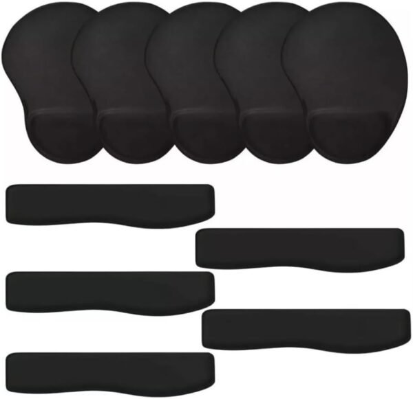 Kit de Mouse Pad Ergonômico com Apoio para Pulso, 5 Unidades, e 5 Apoios para Teclado, Preto