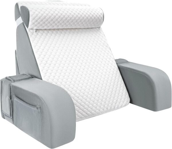 LEBENGURU Almofada de leitura para sentar na cama de adulto, almofada de apoio para as costas com apoio de cabeça removível e apoios de braço para assistir TV no chão, almofada de encosto de cadeira
