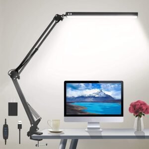 Lâmpada de mesa LED, luz de mesa ajustável, lâmpada de braço giratório,3 modos de cor, 10 lâmpadas de mesa com função de memória.
