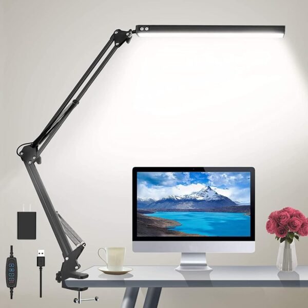 Lâmpada de mesa LED, luz de mesa ajustável, lâmpada de braço giratório,3 modos de cor, 10 lâmpadas de mesa com função de memória.