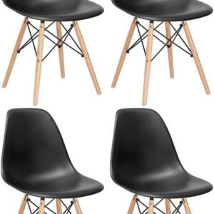 Loft7 Home Decor, Kit 4 Cadeiras Charles Eames Eiffel Dsw Em Polipropileno Com Pés De Madeira Clara Sala De Jantar Cozinha Bar E, Preto
