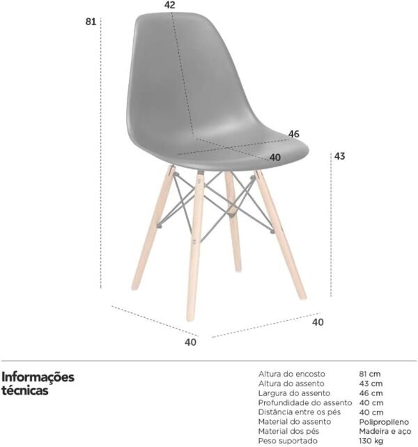Loft7 Home Decor, Kit 4 Cadeiras Charles Eames Eiffel Dsw Em Polipropileno Com Pés De Madeira Clara Sala De Jantar Cozinha Bar E, Preto - Imagem 2