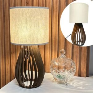 Luminária De Mesa Abajur Finese 42 Cm Quarto Sala Escritório Bivolt 110/220V Com Cúpula Cor Clara Estrutura em Madeira