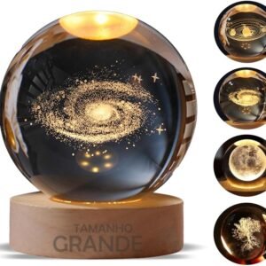 Luminária De Mesa Bola De Cristal Esfera Grande Planeta Terra Galáxia Via Lactea Saturno Lua LED Base Madeira Enfeite Decorativo Casa (Saturno)