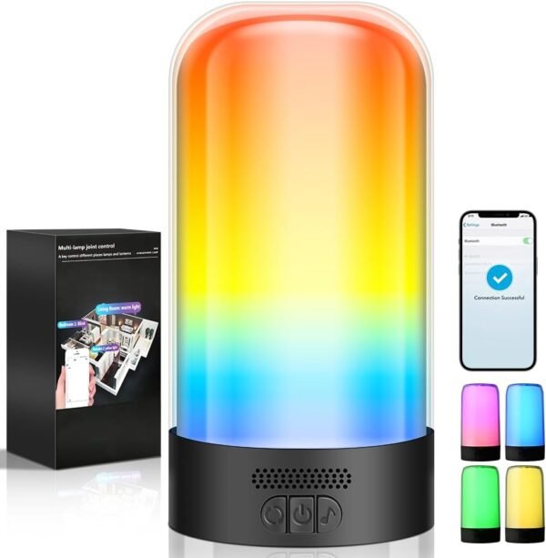 Luminaria Inteligente, Abajur sem Fio, Luminária Inteligente, Abajur Inteligente, Luminaria sem Fio, Candeeiro de Mesa RGB, Luz Noturna Recarregável com Alto-Falante, Luminaria de Mesa