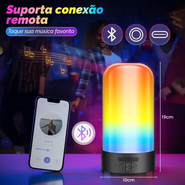 Luminaria Inteligente, Abajur sem Fio, Luminária Inteligente, Abajur Inteligente, Luminaria sem Fio, Candeeiro de Mesa RGB, Luz Noturna Recarregável com Alto-Falante, Luminaria de Mesa - Imagem 2