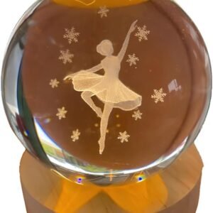 Luminária Led Bola de Cristal 3D - Luz de Mesa P/Quarto, Sala, Escritório - Decoração, Enfeite, Abajur, Ornamento, Leitura, Presente - Base Madeira - Leal Shop (bailarina)