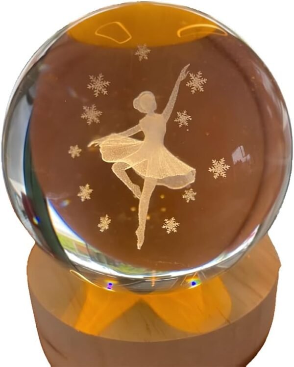 Luminária Led Bola de Cristal 3D - Luz de Mesa P/Quarto, Sala, Escritório - Decoração, Enfeite, Abajur, Ornamento, Leitura, Presente - Base Madeira - Leal Shop (bailarina)
