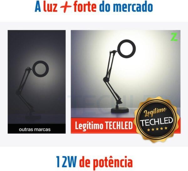 Luminaria Led Ring Light de Mesa Articulavel Abajur C/Garra Controle Intensidade Lupa Aumento Preta - Imagem 2