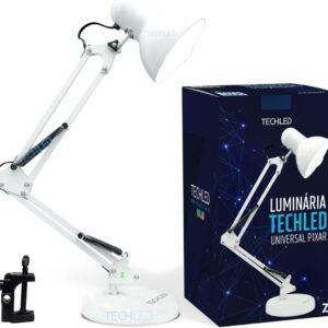 Luminaria Mesa Articulada Escritorio regulavel Leitura Base metal Articulavel Branca