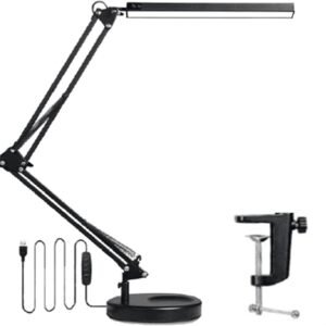 Luminária Premium LED Articulada De Mesa, 80 LEDs, 3 Modos De Luz, 10 Níveis De Brilho, Base Para Mesa E Com Pinça, USB (Preta)