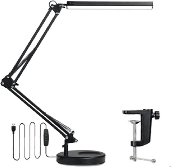 Luminária Premium LED Articulada De Mesa, 80 LEDs, 3 Modos De Luz, 10 Níveis De Brilho, Base Para Mesa E Com Pinça, USB (Preta)