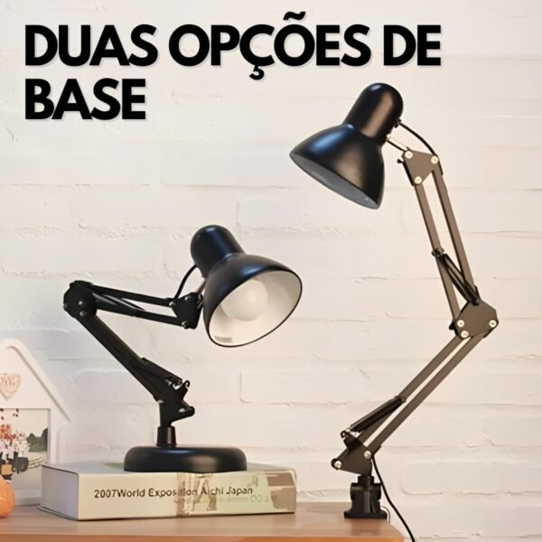Luminária de Mesa Articulável Bivolt Com Dois Tipos de Base Multifuncional Abajur de Mesa Regulável Com Interruptor - Imagem 2