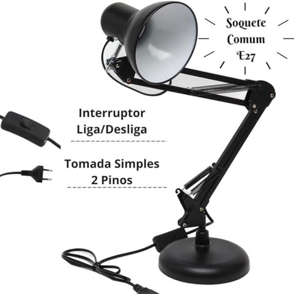 Luminária de Mesa Articulável – Design Moderno, Iluminação Potente de 30W, Soquete E27, Ideal para Escritório e Estudos - Imagem 2