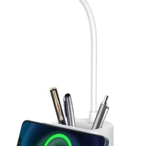 Luminária de Mesa Flexivel LED touch, 3 Tipos de Luminosidade, Função de Carregamento Sem Fio por Indução para Smartphones, Luminária para Estudos com Porta Canetas Embutido, Luz Agradável aos Olhos