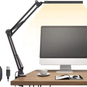 Luminária de Mesa LED Articulada Recarregável – Branca/Preta, Flexível, USB, Para Escritório, Estudo e Leitura, Abajur Moderno com Base Extra | Premium InoVibes (Preto)