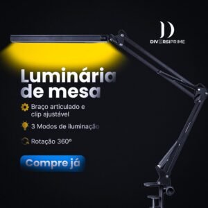 Luminária de Mesa LED Articulada com Garra – Ajustável, com 3 Níveis de Brilho e 3 Temperaturas de Cor (3000–6500), Conexão USB e Corpo em Alumínio – Ideal para Leitura, Escritório e Trabalhos Manuais