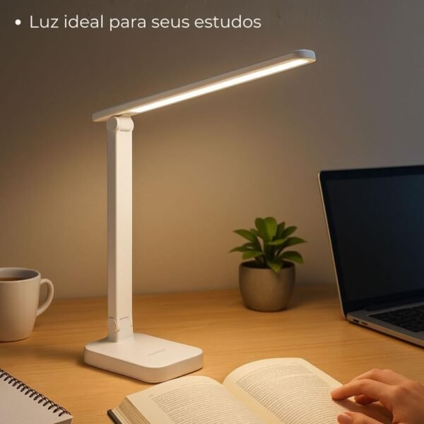 Luminária de Mesa LED Touch Recarregável Dobrável Com 3 Níveis De Iluminação - Portátil E Antireflexo - Ideal Para Estudo Leitura E Trabalho - Imagem 2