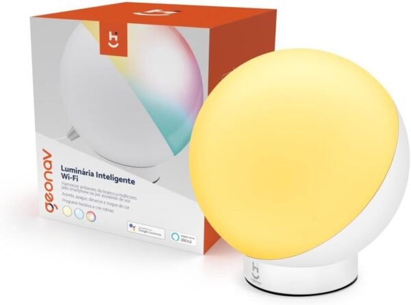 Luminária de mesa Inteligente Wi-Fi, LED 12W, 1200 Lúmens, Branco Frio/Quente, RGB 16 milhões de cores, Controle através do App, Bivolt, Branca, HILUM01, Compatível com Alexa, Hi by Geonav