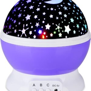 Luz noturna infantil, projetor de estrela rotativo de 360 graus, lâmpada de mesa 4 LEDs com 8 cores que mudam com cabo USB, melhor para decoração de quarto de bebê e festa de crianças - roxo