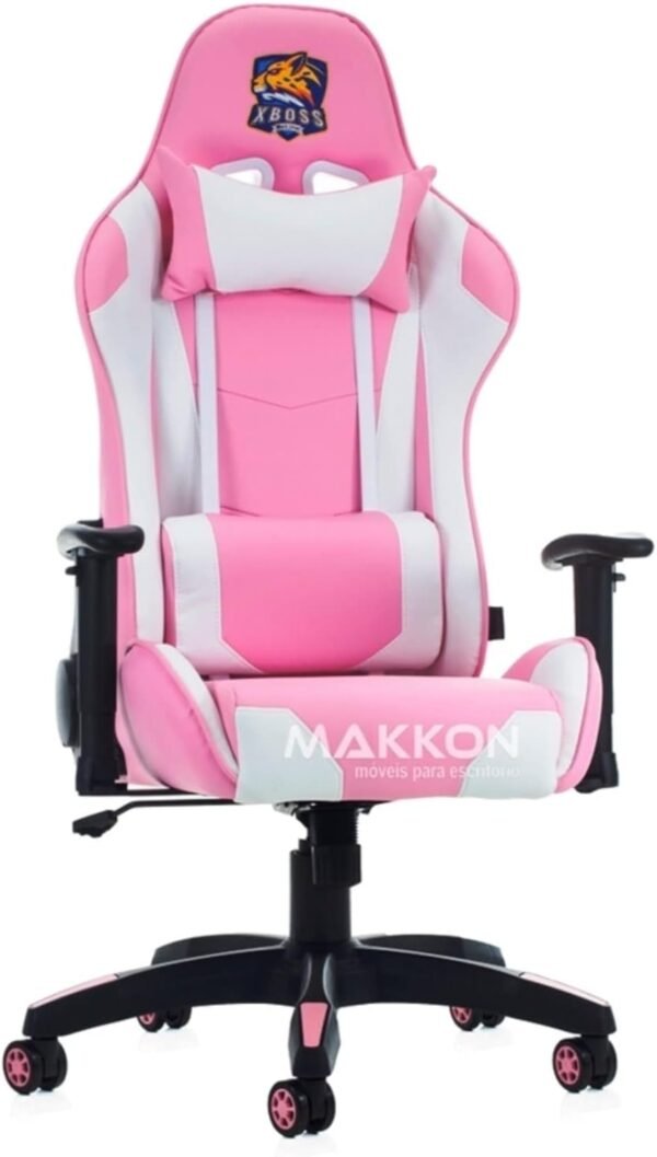 MAKKON Cadeira Gamer Moderno Ergonômica Rosa/Branco com Estrutura de Metal para Jogos