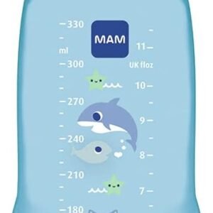 MAM Baby 1 Mamadeira Easy Active 330ml Com Formato Ergonômico e Fácil de Segurar para Crianças 4+ Meses com Bico de Silicone Skinsoft, Azul