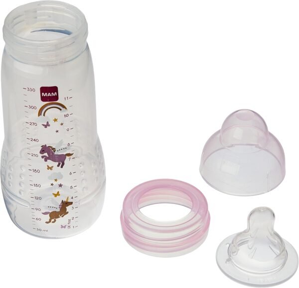 MAM Baby Kit 2 Mamadeiras Easy Active Set, 270ml e 330ml Com Formato Ergonômico e Fácil de Segurar para Crianças 2+ Meses com Bico de Silicone Skinsoft, Rosa - Imagem 2