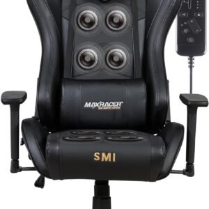 MAX RACER - Cadeira Gamer Massageadora Tactical-SMI - Poltronas Gamer de Aço, Cadeira Ergonômica - 8 Pontos de Massagem, Braços 3D, Tecido Sintético P.U, Suporta 150kg, Inclinação 180° - Preta