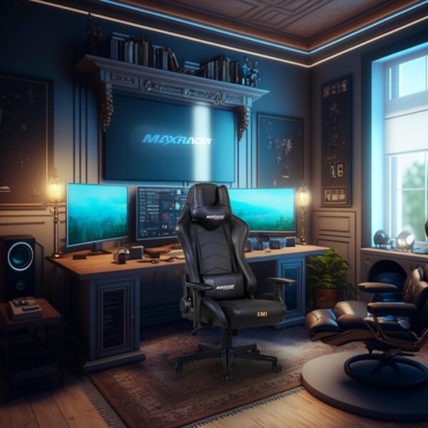 MAX RACER - Cadeira Gamer Massageadora Tactical-SMI - Poltronas Gamer de Aço, Cadeira Ergonômica - 8 Pontos de Massagem, Braços 3D, Tecido Sintético P.U, Suporta 150kg, Inclinação 180° - Preta - Imagem 2