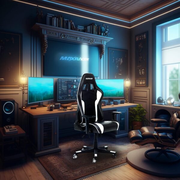 MAX RACER - Cadeira Gamer Tactical - Cadeira Ergonômica para Jogos, Poltronas Gamer de Aço - Braços 3D, Inclinação 180°, Até150kg, Tecido Sintético P.U, Almofada Cervical e Lombar - Branca - Imagem 2