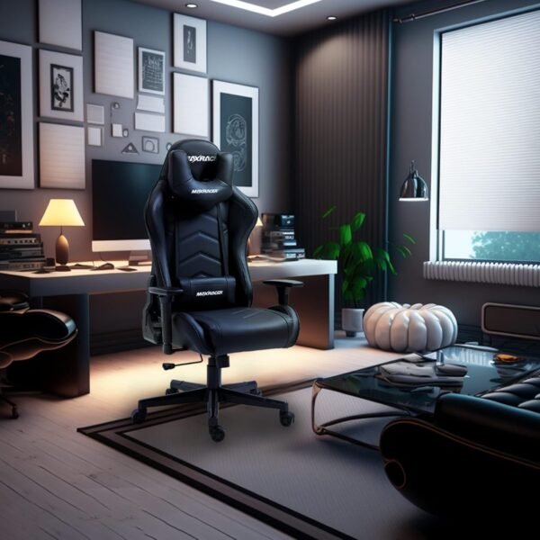 MAX RACER - Poltrona Home Office Tactical - Cadeira Ergonômica de Aço, Cadeira de Escritório-Até 150kg, Braços 3D, Giratória, Tecido Sintético P.U, Inclinação 180°, Almofada Cervical e Lombar- Preta - Imagem 2