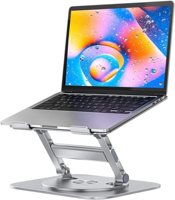 MCHOSE Suporte de laptop para mesa, base rotativa 360 de alumínio, suporte ergonômico para laptop, suporte para notebook de até 17 polegadas, prata