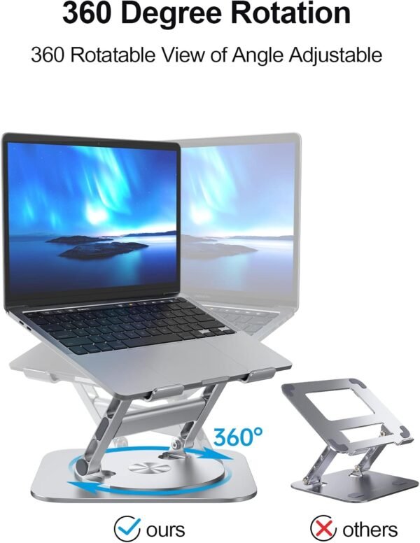 MCHOSE Suporte de laptop para mesa, base rotativa 360 de alumínio, suporte ergonômico para laptop, suporte para notebook de até 17 polegadas, prata - Imagem 2