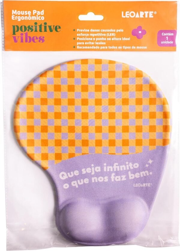 MOUSE PAD ERGONOMICO POSITIVE VIBES QUADRICULADO BLISTER C/1 UND LEO ARTE