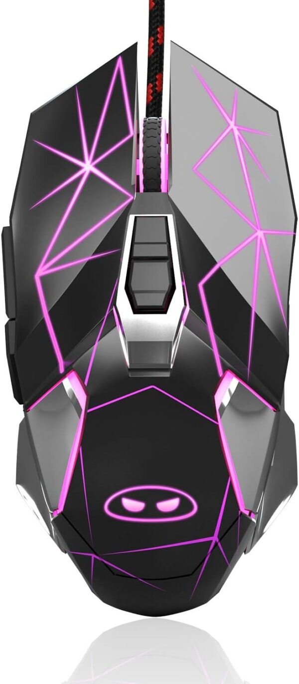 MageGee Mouse para jogos G10 com fio, 7 cores de respiração LED retroiluminado, 6 velocidades ajustáveis, mouse de computador óptico ergonômico com 7 botões para jogadores de PC com Windows