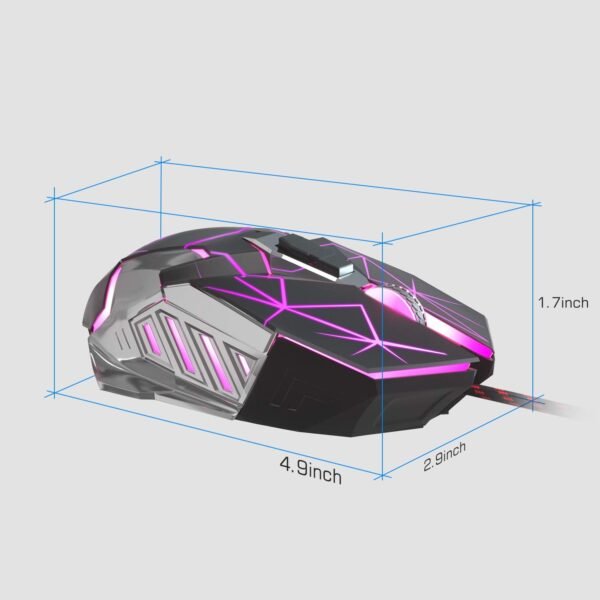 MageGee Mouse para jogos G10 com fio, 7 cores de respiração LED retroiluminado, 6 velocidades ajustáveis, mouse de computador óptico ergonômico com 7 botões para jogadores de PC com Windows - Imagem 2
