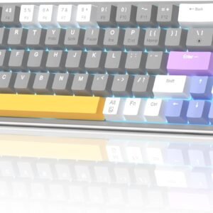 MageGee Teclado para jogos 60% mecânico, 68 teclas compactas de LED azul retroiluminado, SKY68 Mini teclado ergonômico para escritório com fio para Windows PC Gamer (interruptor amarelo, branco e