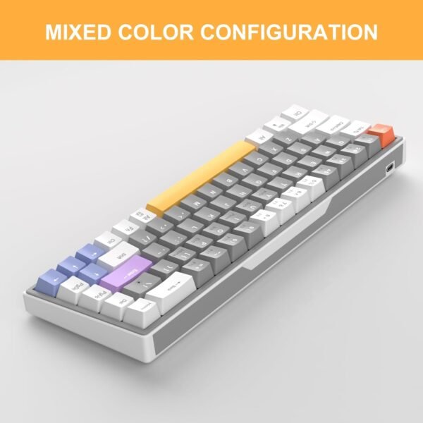 MageGee Teclado para jogos 60% mecânico, 68 teclas compactas de LED azul retroiluminado, SKY68 Mini teclado ergonômico para escritório com fio para Windows PC Gamer (interruptor amarelo, branco e - Imagem 2