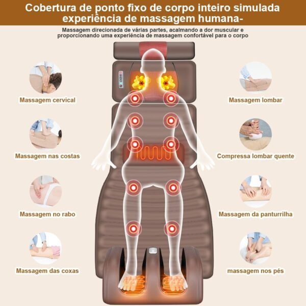 Massageador, Esteira Massageadora, Cadeira Massageadora, Massagem 5 em 1 Corpo Inteiro, 15 Modos de Combinação, Compressa Quente, Tapete De Massagem De Corpo Inteiro, Almofada - Imagem 2