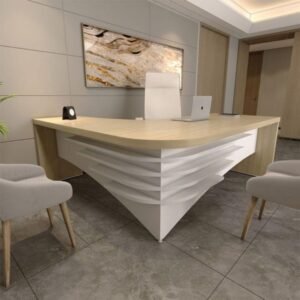 Mesa Em L Tamburato Artany Diretor Cor Carvalho Com Branco Lado Direito