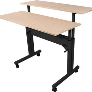 Mesa Ergonômica Dupla Regulável Tampo Palha Artesanal Com Rodinhas - Wp Connect