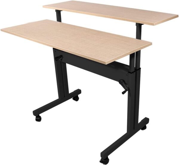 Mesa Ergonômica Dupla Regulável Tampo Palha Artesanal Com Rodinhas - Wp Connect