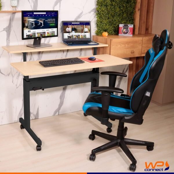 Mesa Ergonômica Dupla Regulável Tampo Palha Artesanal Com Rodinhas - Wp Connect - Imagem 2
