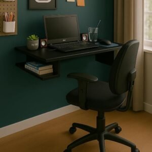Mesa Escrivaninha de Estudos Suspensa Escritório Notebook Home Office MDF Preto 90cm