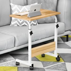 Mesa ajustável dobrável, mesa de cabeceira multifunctional, mesa de notebook lateral com ajuste de altura (Nogueira)