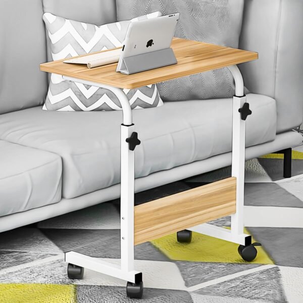 Mesa ajustável dobrável, mesa de cabeceira multifunctional, mesa de notebook lateral com ajuste de altura (Nogueira)